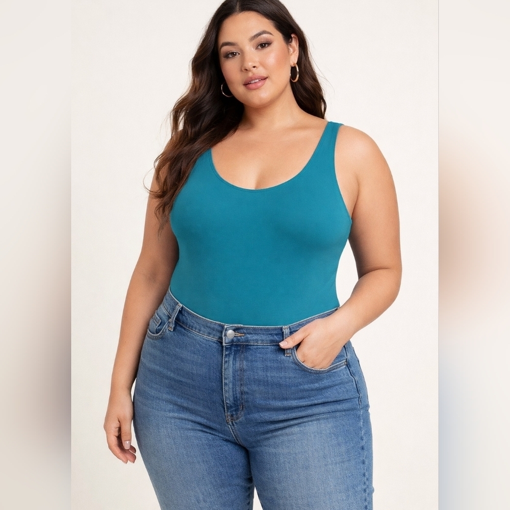 Reo Rio Women Teal Bodysuit 2XL Sleeveless Scoop Neck Stretch Snap Bottom Top. - Picture 11 of 11